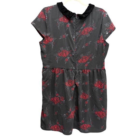 Killstar Gothic Rose Ruffle Mini Dress Velvet Peter Pan Collar Black Red - Picture 5 of 10